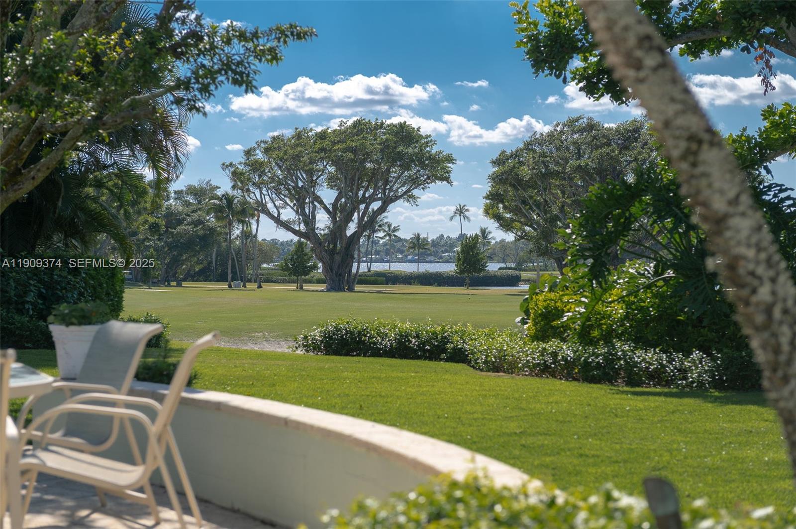 18 Gomez Road Jupiter Island, FL 33455 - Photo 5 of 34 a view of a garden with lawn chairs and a large tree