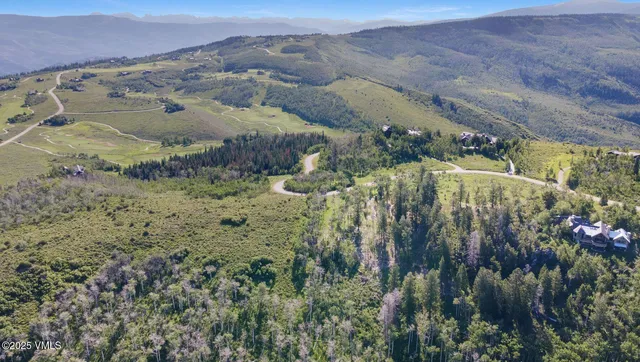 a view of a yard with a flower garden