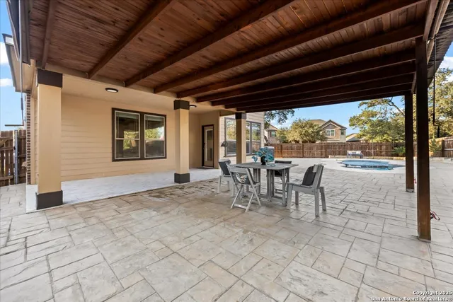 a view of a porch with a tv
