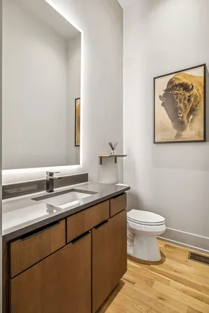 a bathroom with a toilet a sink and mirror