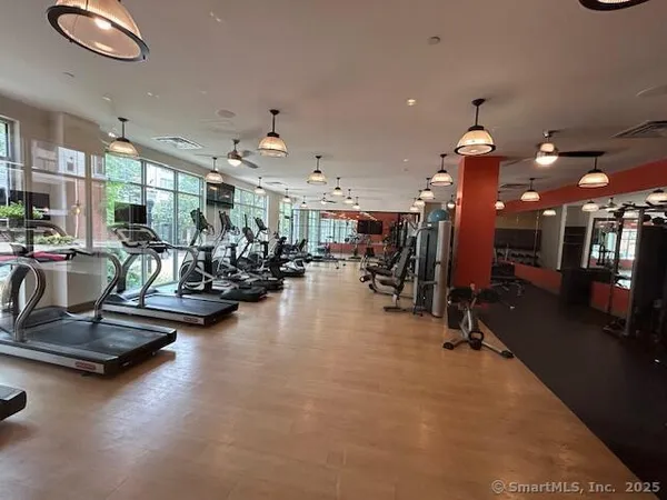 a view of a room with gym equipment