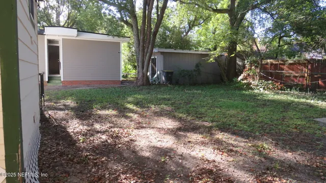 a view of backyard and tree
