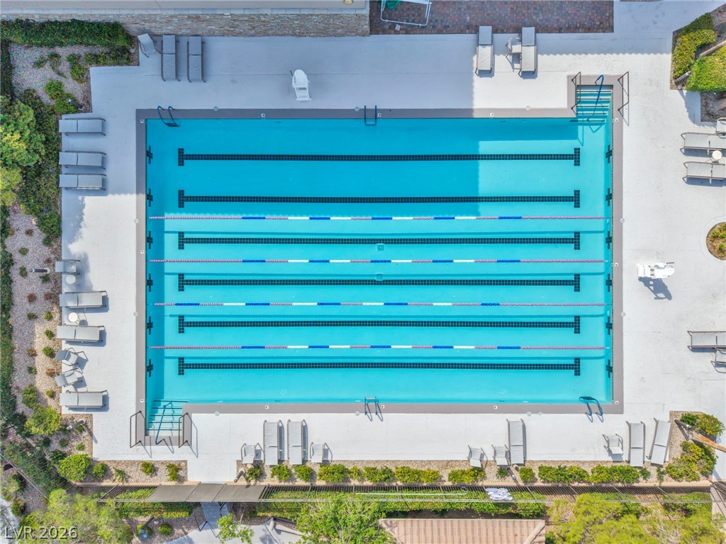 389 Fringe Ruff Drive Las Vegas, NV 89148 - Photo 40 of 53 A pristine lap pool surrounded by spacious concrete decking highlights the community amenities.
