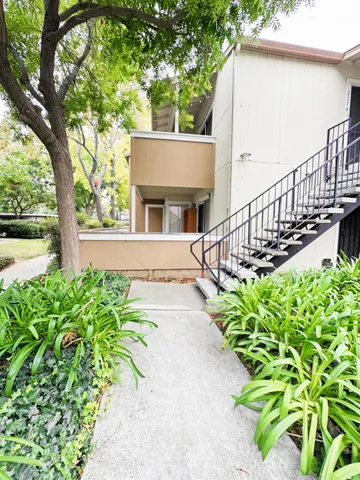 a view of a house with wooden fence and a large tree