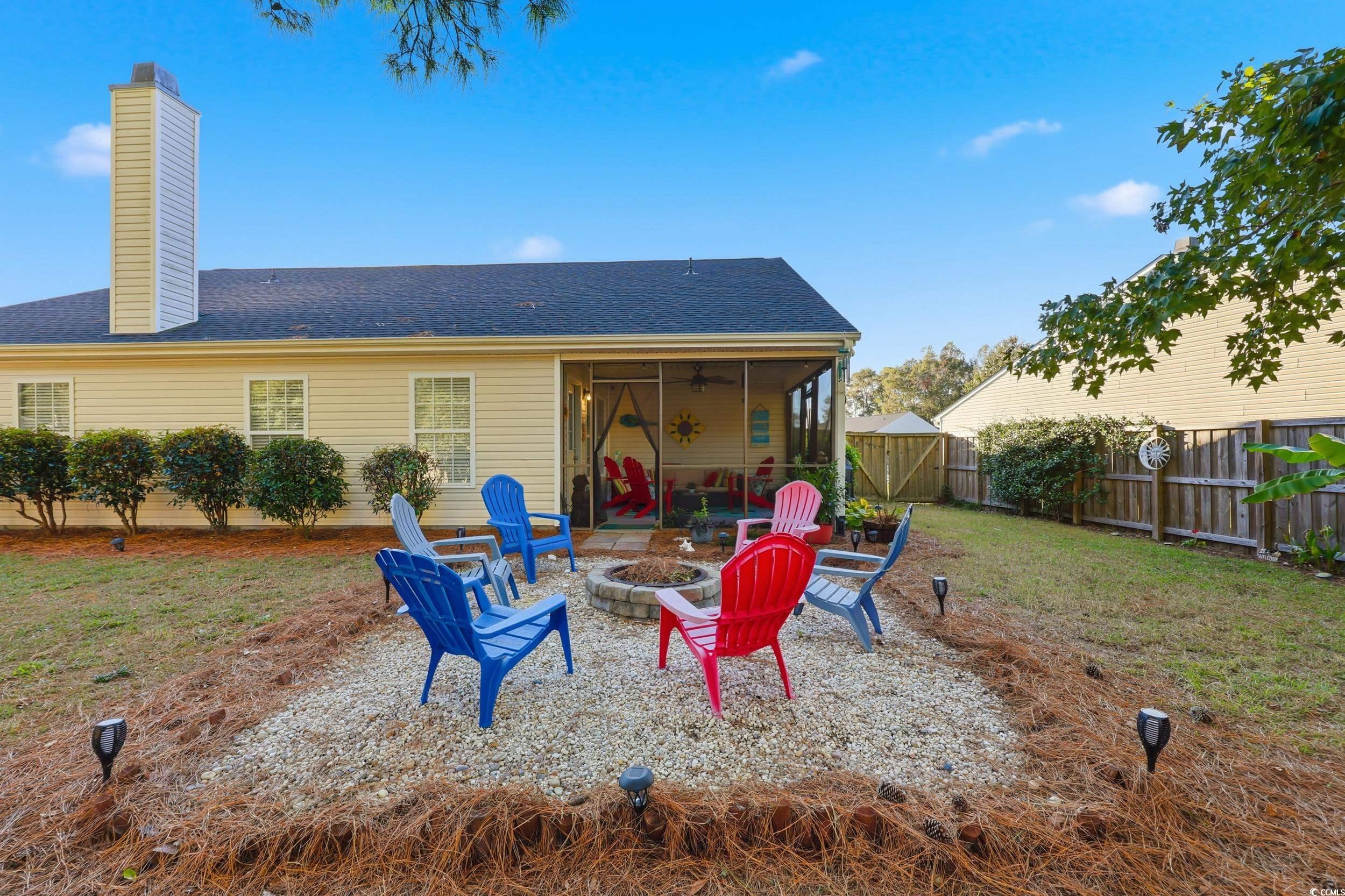 236 Devonbrook Place Longs, SC 29568 - Photo 37 of 40 Back of house featuring a patio, a chimney, an outdoor fire pit, and roof with shingles