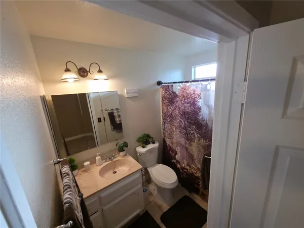 a bathroom with a sink toilet and mirror