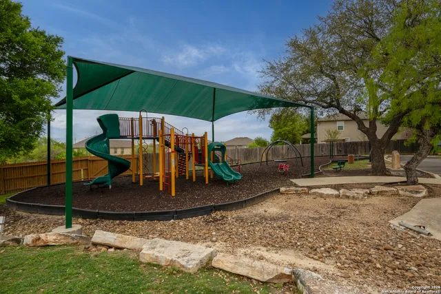 a view of a park with slide