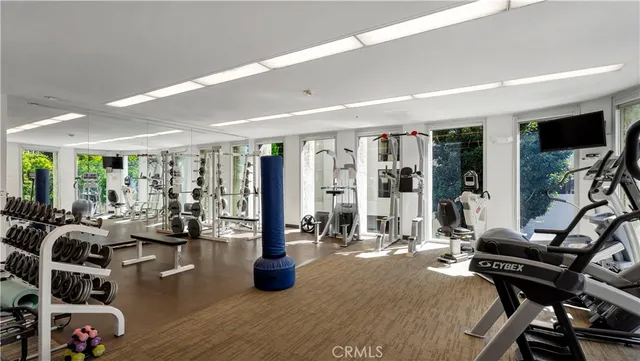 a view of a room with gym equipment