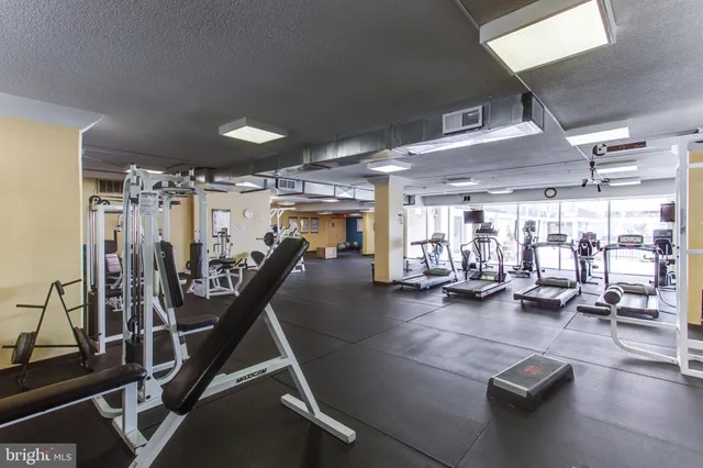 a view of a room with gym equipment