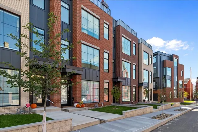 a front view of a multi story building