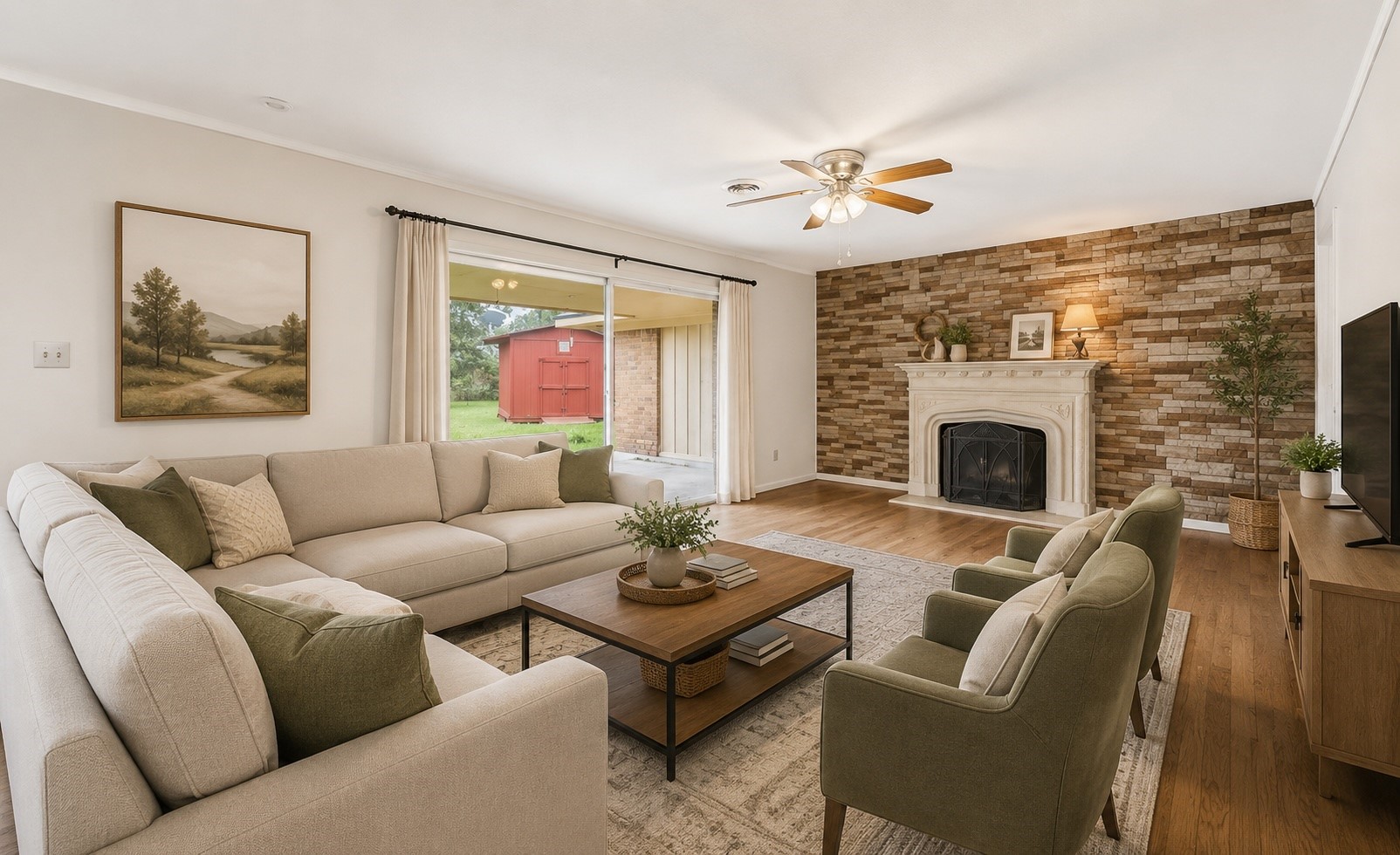 435 Rolling Wood Road Baytown, TX 77520 - Photo 7 of 31 a living room with furniture and a fireplace