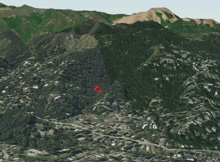 a view of a house with a mountain and a forest