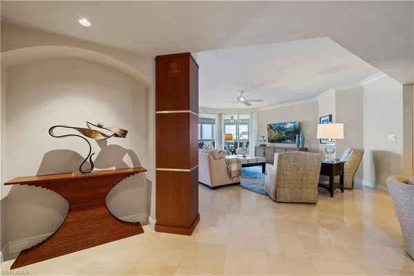 a dining room with furniture