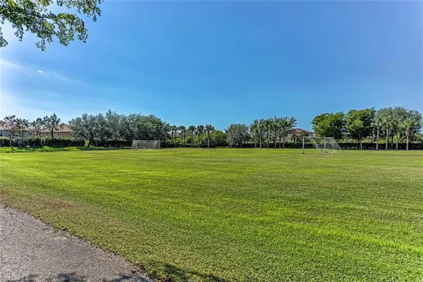 a view of a field with an ocean view