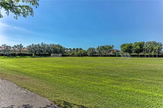 a view of a field with an ocean view