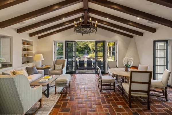 a outdoor space with lots of tables and chairs