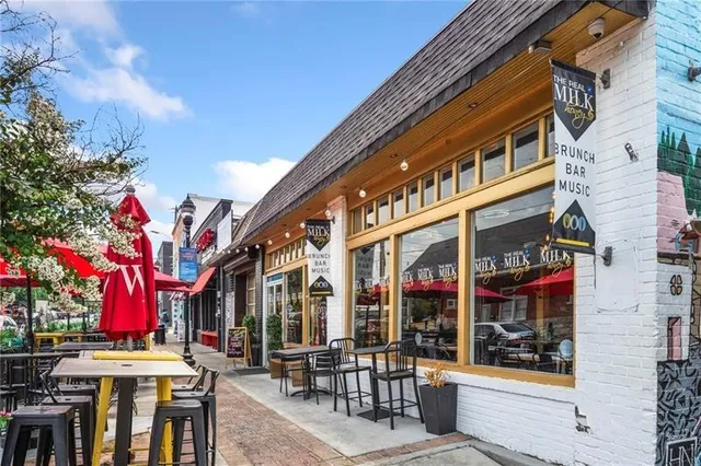a front view of a building with street view