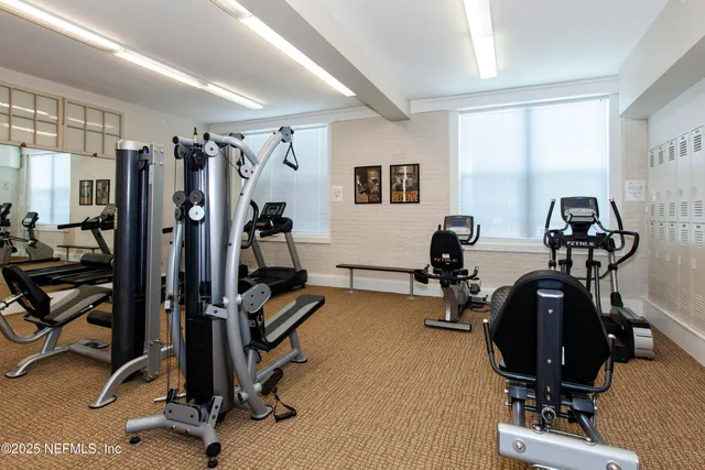 a view of a room with gym equipment