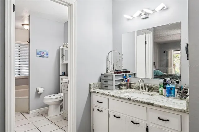 a bathroom with a sink mirror vanity and toilet