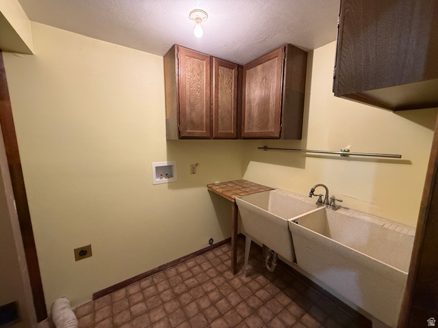 4709 East Independence Road Myton, UT 84052 - Photo 16 of 25 Utility room featuring a double basin sink, overhead cabinetry, and laundry hookups