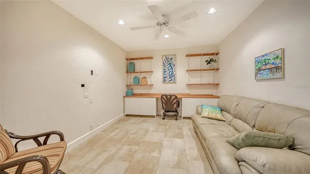 a view of a garden with houses