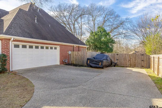 a view of backyard with a large tree