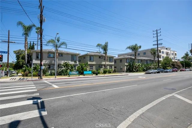 a view of a building with a street