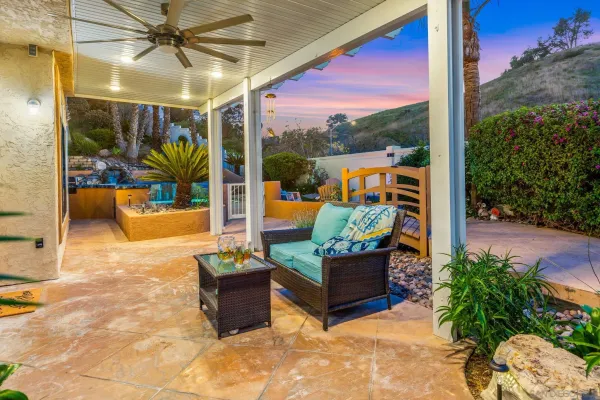 a outdoor view with a sitting space