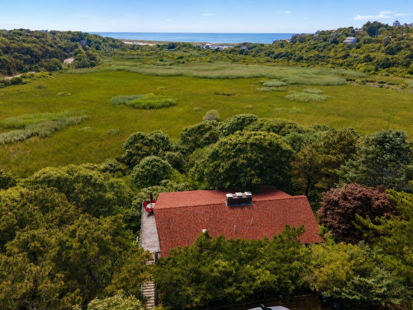 a view of a houses with an ocean and mountain view