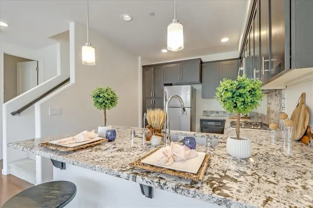 a dining room with wooden floor
