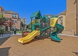 a view of a park with slide