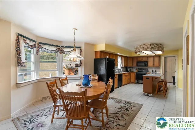 a dining room with furniture