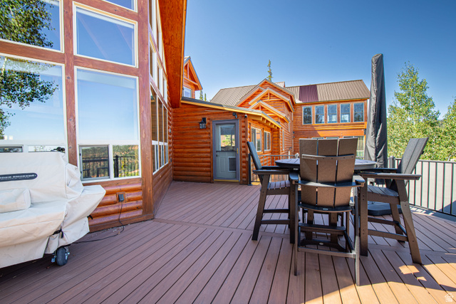 401 North Aoki Michi Road Brian Head, UT 84719 - Photo 49 of 58 Expansive outdoor deck with composite decking, log-style exterior siding, and large picture windows