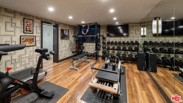 a view of a room with gym equipment