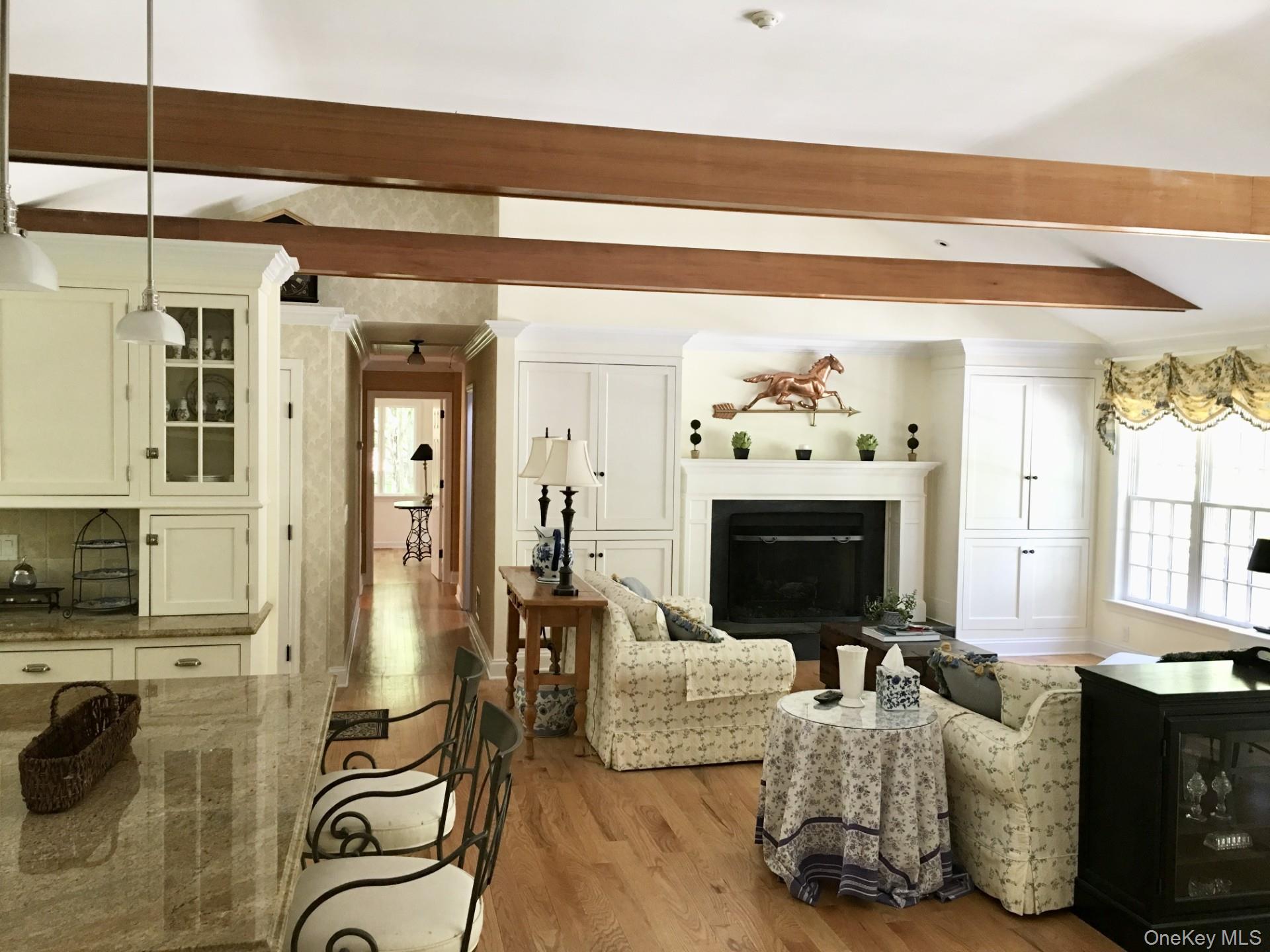 9 Cedar Hill Road Pound Ridge, NY 10576 - Photo 2 of 21 Bright and spacious Great Room with vaulted ceilings and exposed wood beams.