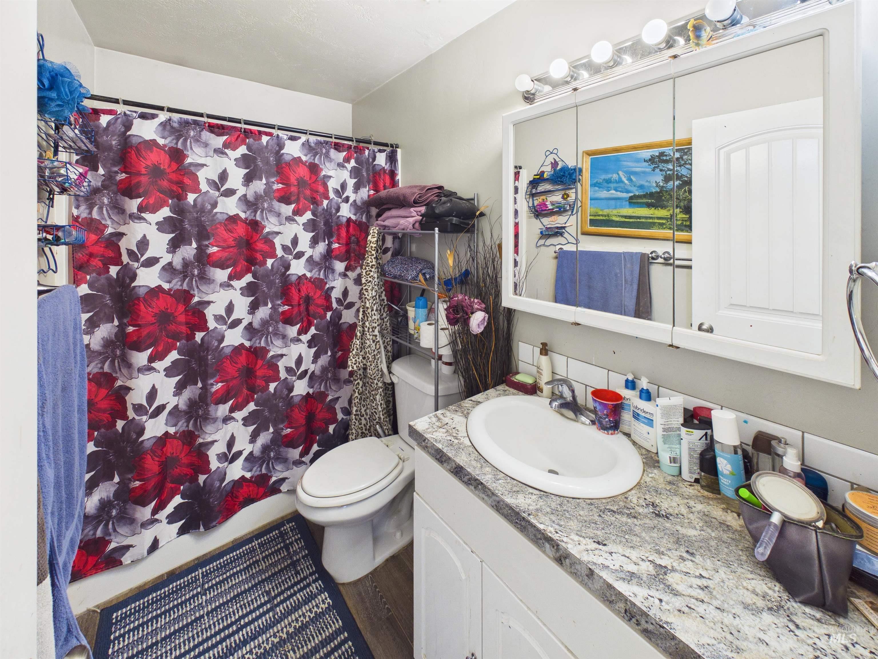 1618 Gingko Street, Unit 3 Rupert, ID 83350 - Photo 14 of 14 Bathroom with vanity, dark wood-style floors, and shower / bath combination with curtain