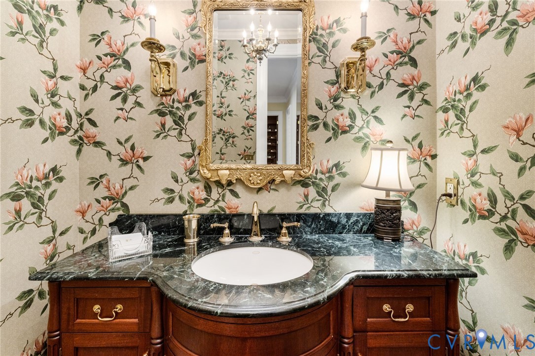 2730 Live Oak Lane Midlothian, VA 23113 - Photo 15 of 31 Half bath featuring wallpapered walls and vanity