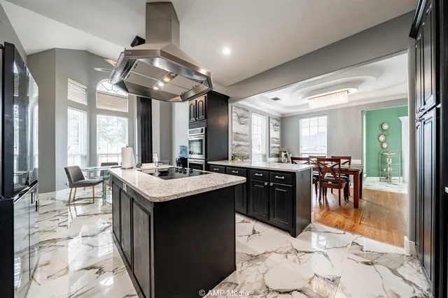 a kitchen with lots of counter top space