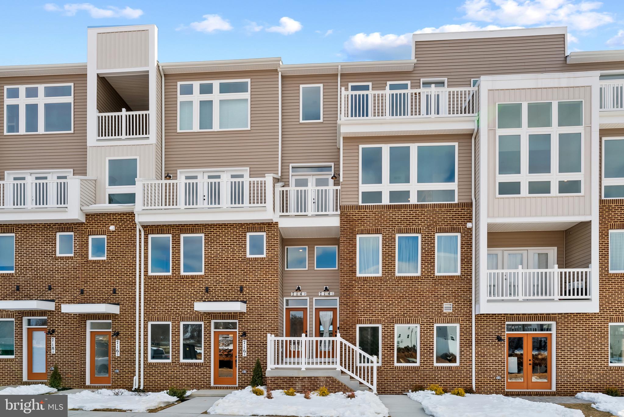 a front view of a multi story building