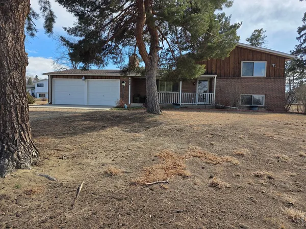 a view of a house with a yard and garage