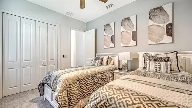 a view of a lake with a big yard