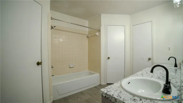 a bathroom with a sink and a bathtub