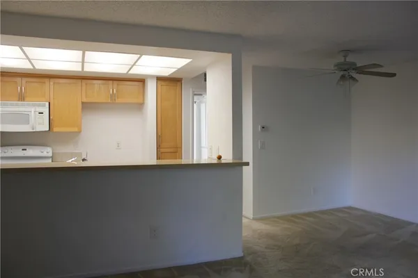a view of a kitchen cabinets and a window
