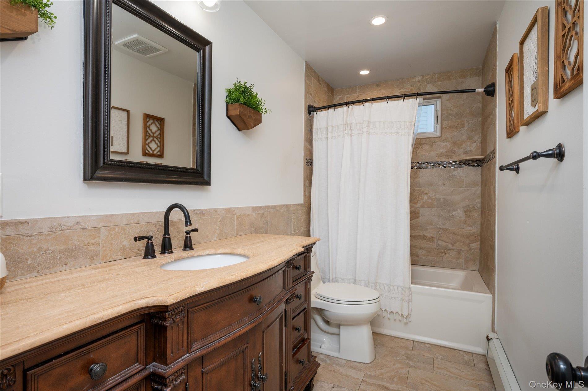 126 Walnut Road Kings Park, NY 11754 - Photo 14 of 33 a bathroom with a granite countertop sink toilet and shower