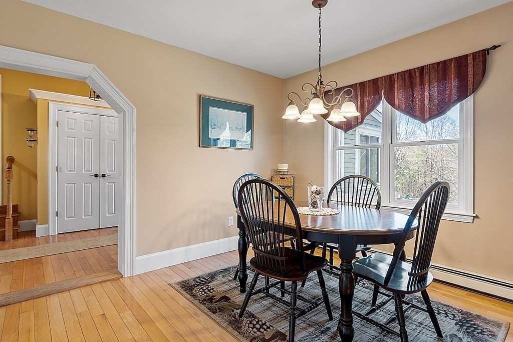 258 West Road Ashby, MA 01431 - Photo 13 of 42 a dining room with furniture a chandelier and wooden floor