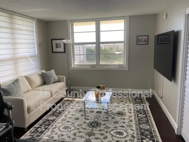 a living room with furniture and a rug