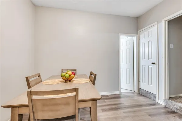 a table and chairs in a room