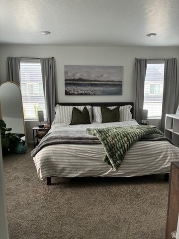 673 West 1920 South, Unit 1063 Provo, UT 84601 - Photo 8 of 15 Spacious bedroom featuring neutral carpet, recessed lighting, and two windows with blinds
