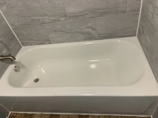 a bathroom with a bathtub