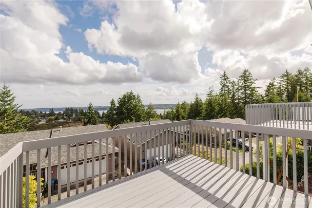 a view of a wooden roof deck